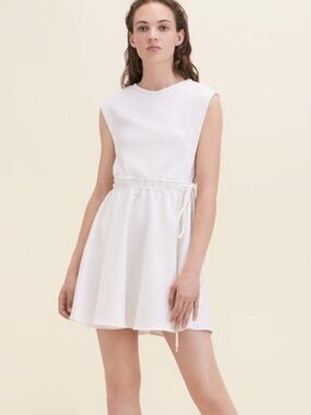Maje White Sleeveless Drawstring Waist Mini Dress
